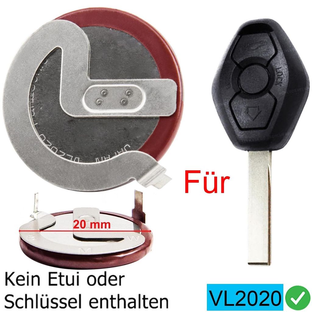 Batterie Battery mit Lötstifte VL2020 kompatibel mit Autoschlüssel BMW 3er 2008/05-2011 E90 335i xDrive