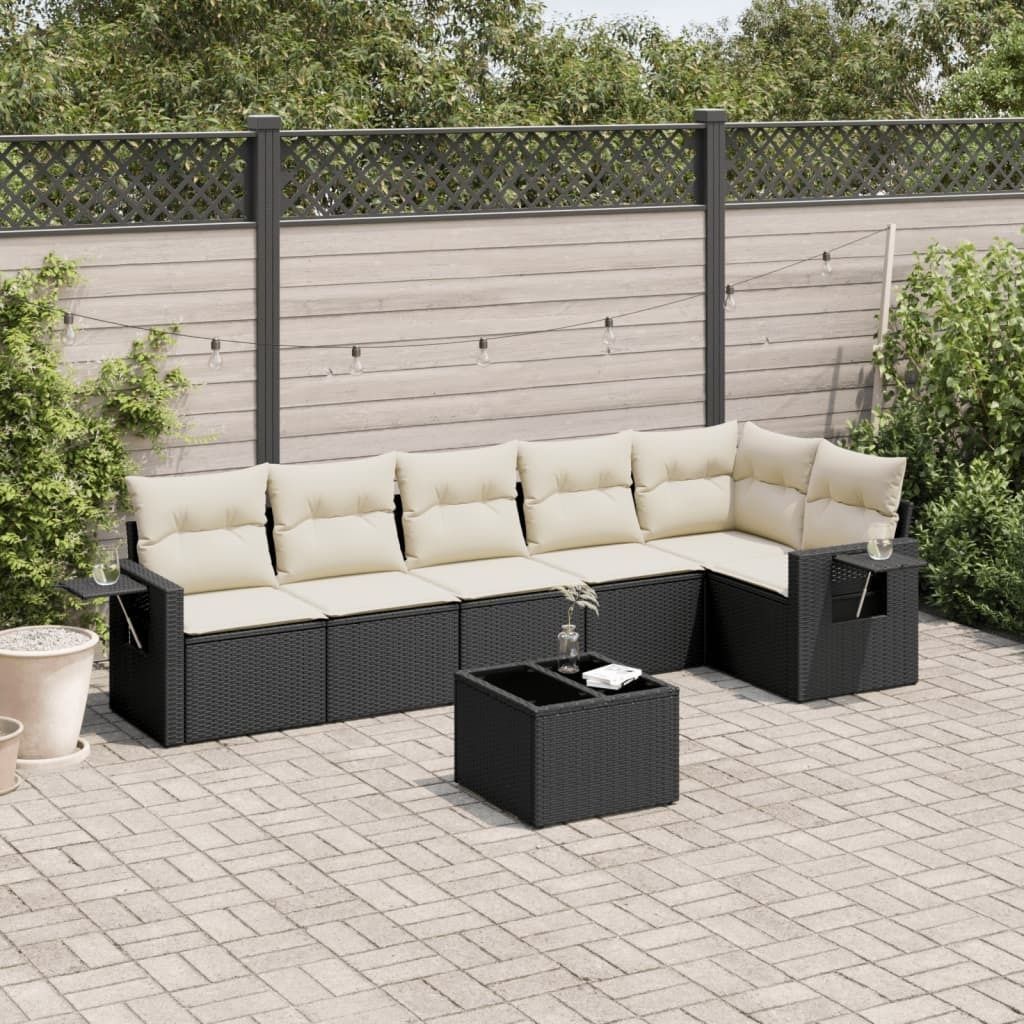 Maison Exclusive - 7-tlg. Garten-Sofagarnitur mit Kissen Schwarz Poly Rattan