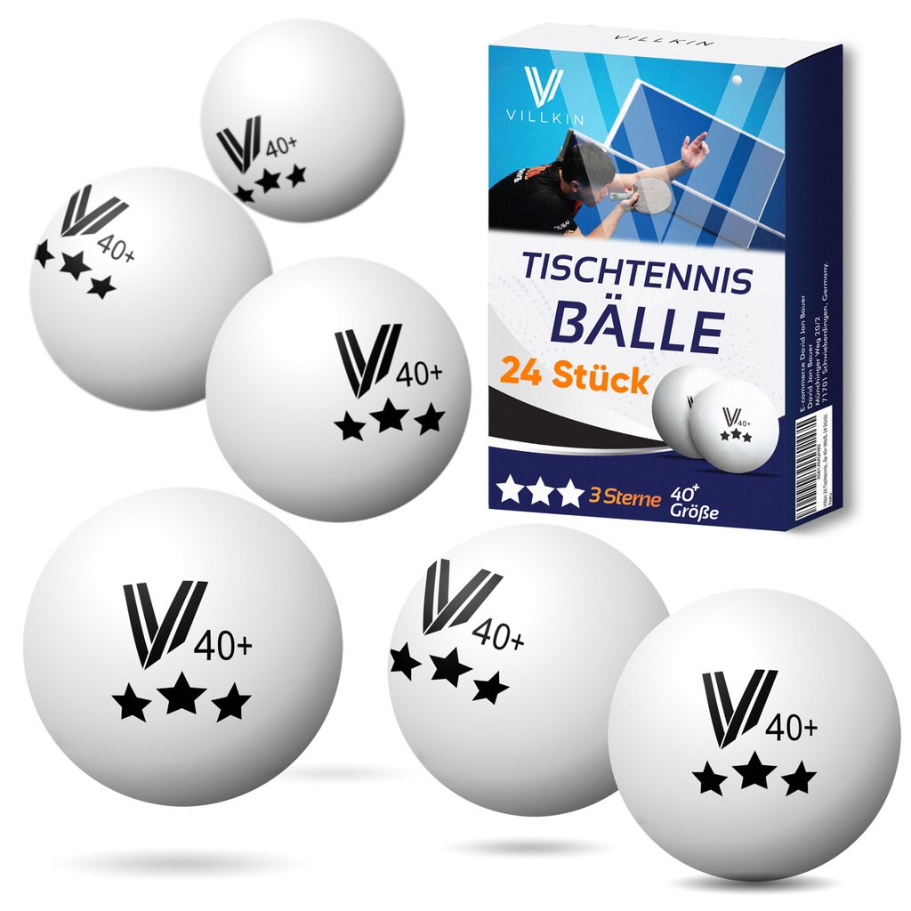 Villkin Tischtennisbälle – 24 Stück | 3 Sterne 40+ | 40 mm Produktbild 