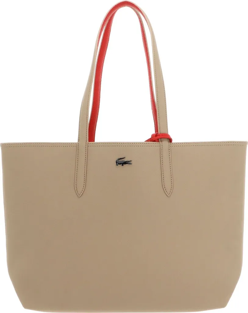 Sac Cabas Lacoste Anna Réversible Marron et Grenadine - Toile Grainée