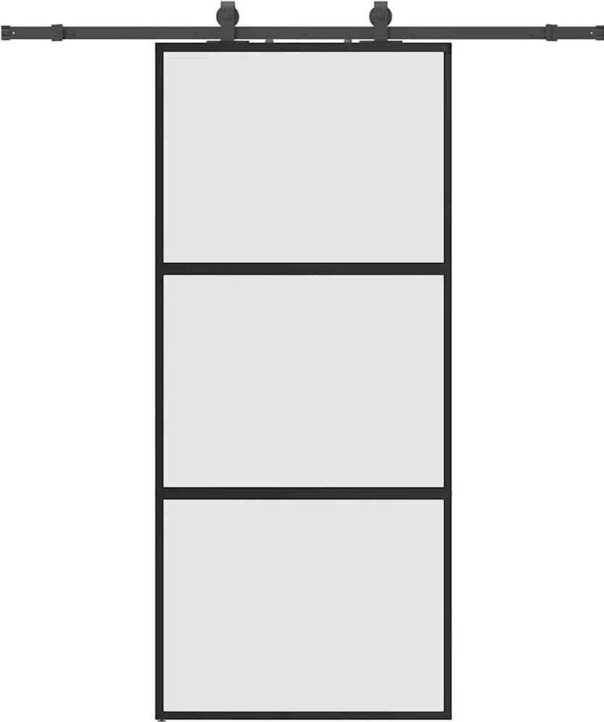 Schiebetür mit Beschlag Schwarz 90x205 cm Hartglas