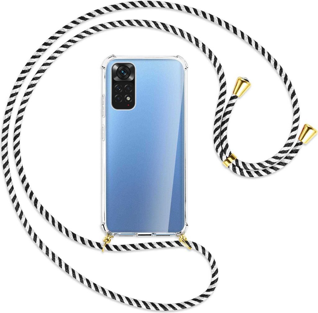 Handykette Backcover-Schutzhülle mit Band (Metall goldfarben) für Xiaomi Redmi Note 11S 4G - schwarz/weiß gestreift