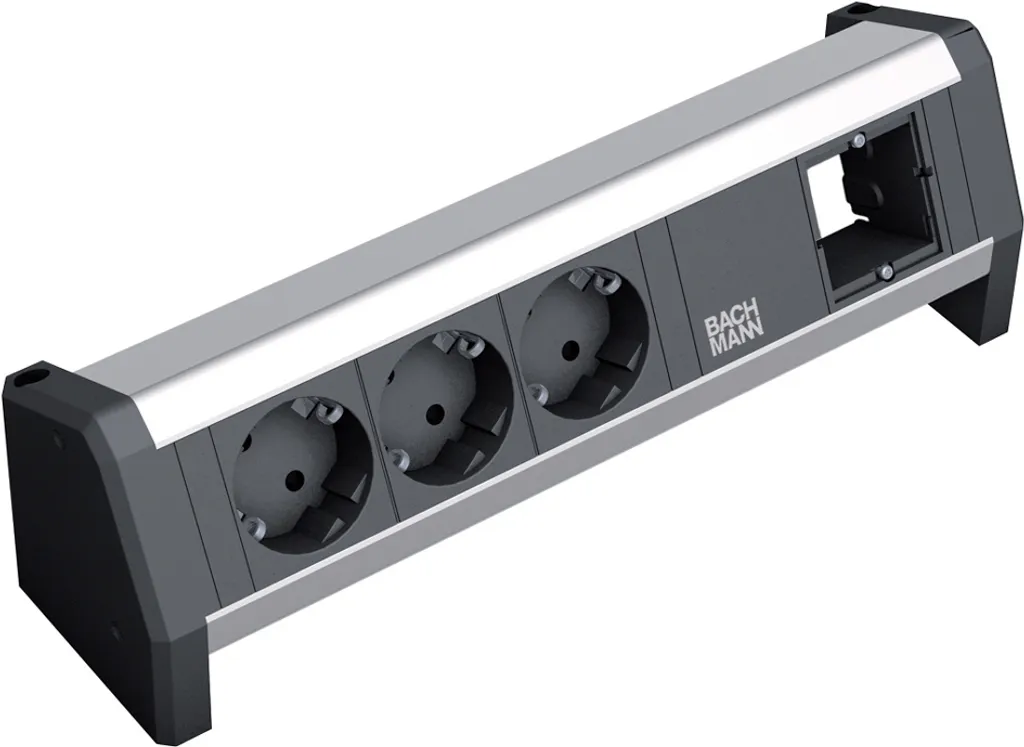 Bloc de prises pour bureau BACHMANN DESK 1 noir argenté spécial Télétravail