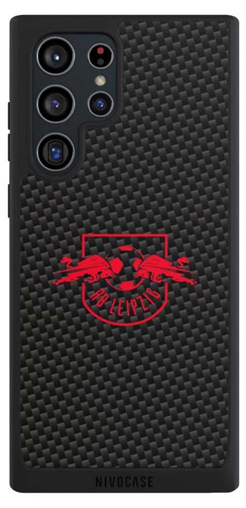NIVOCASE Handyhülle für Samsung Galaxy S22 Ultra Hülle NIVOpure Case Schwarz Carbon Offizielles Lizenzprodukt RB Leipzig