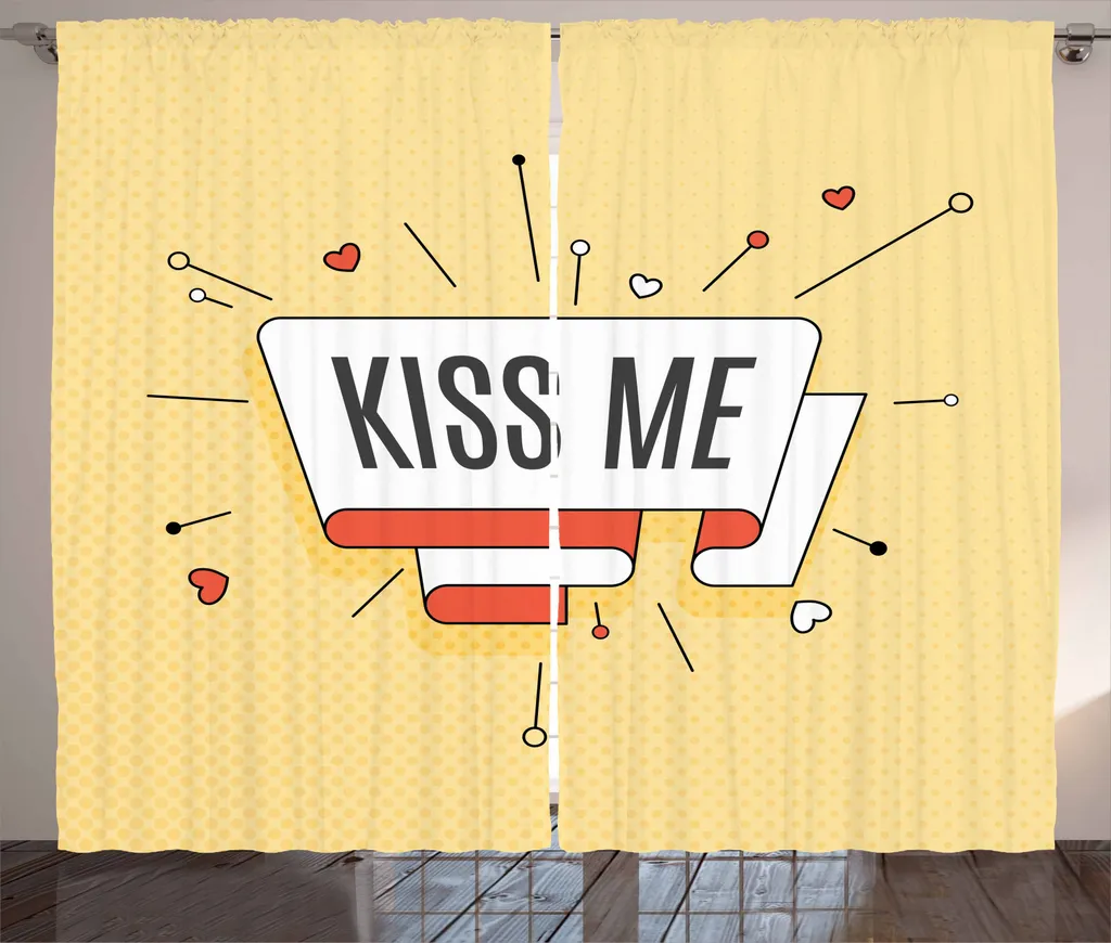 ABAKUHAUS Küss mich Tenda rustica, Retro Love Message, Tenda con passanti e ganci per camera da letto, 280 x 245 cm, arancione pallido giallo grigio