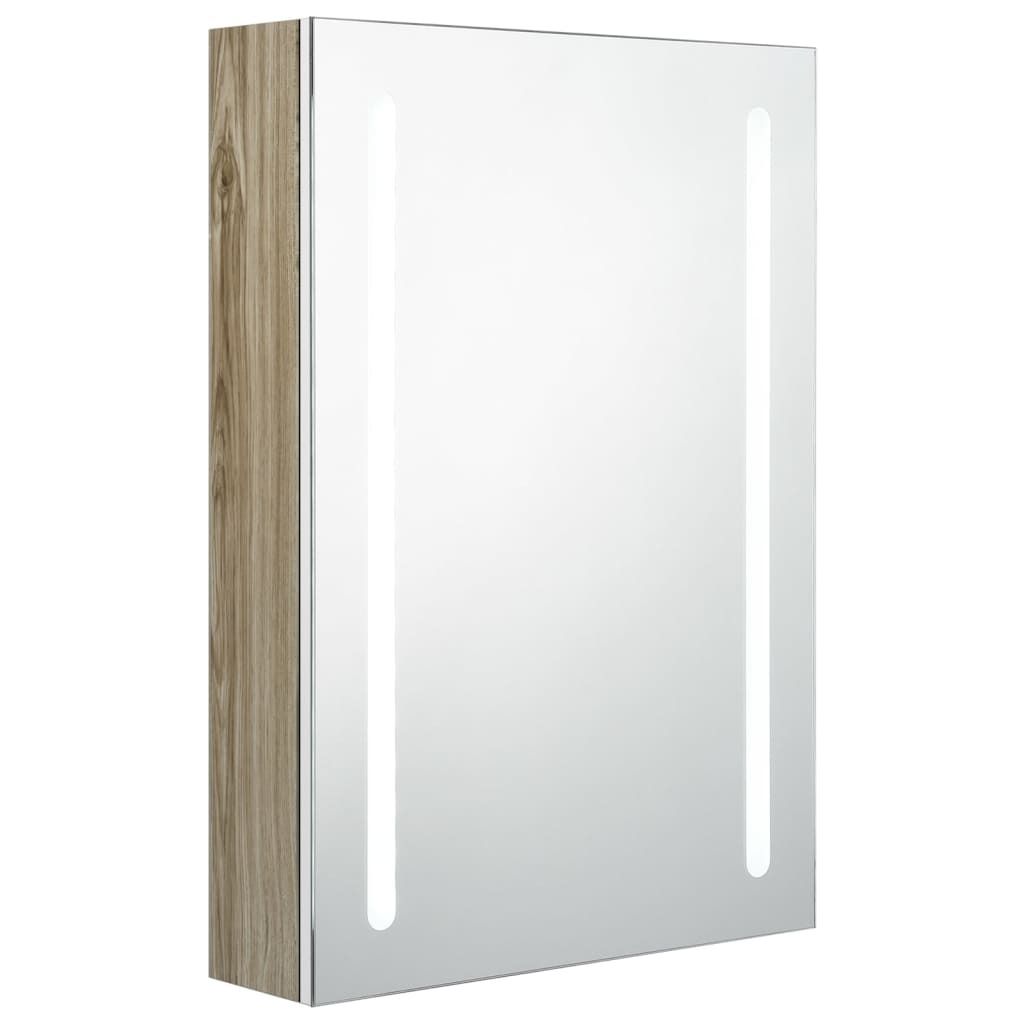 Armadietto Bagno con Specchio e LED Bianco e Rovere Immagine del prodotto 