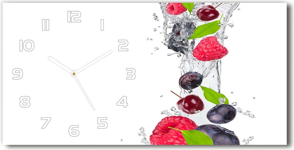 Wanduhr aus Glas – 60x30 cm - Glasbild - Glasuhr - Gehärtetes Glas - weisse-zeiger - Obst und Wasser