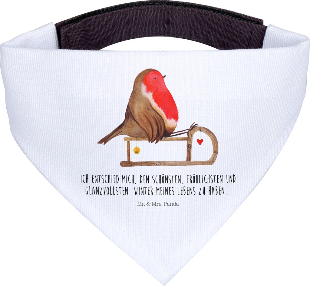 Mr. & Mrs. Panda Hunde Bandana Rotkehlchen Schlitten - Weiß - Geschenk, Weihnachten, Hund Halstuch, Tuch für, Vogel