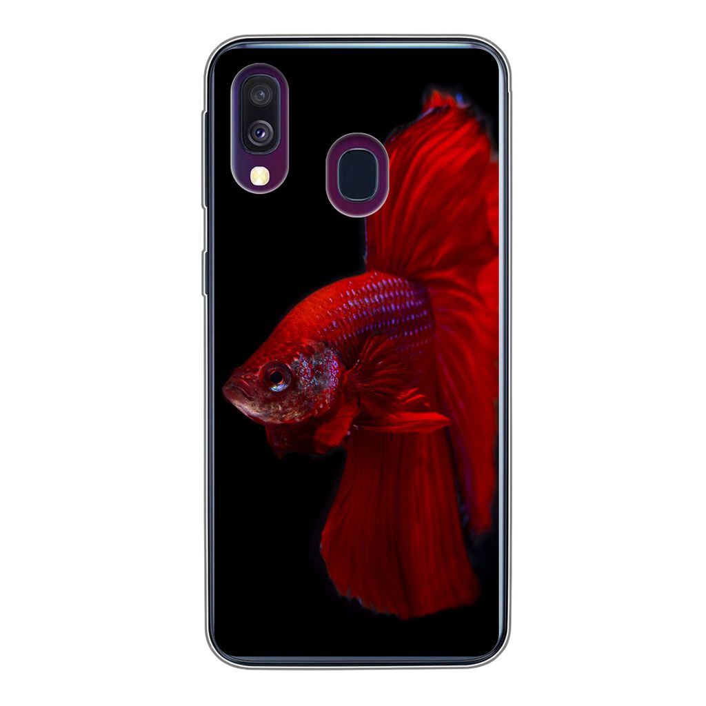 MuchoWow Handyhülle Schutzhülle Hülle für Samsung Galaxy A40 Fische - Tiere - Rot Silikon Softcase Handy Hülle - Handy-Tasche