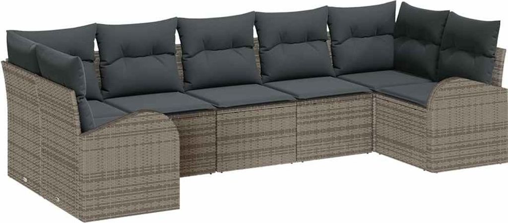 Gartensofa-set mit Kissen mit Speicher 7 pcs Grau Poly-Rattan