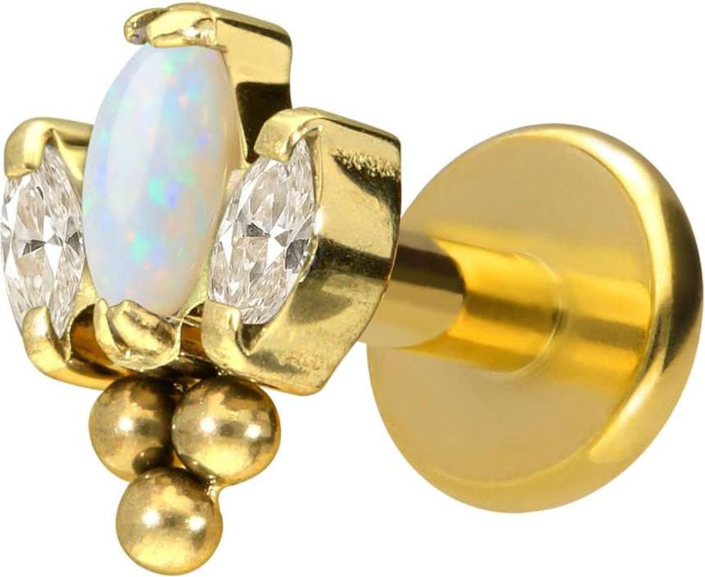 Ohrpiercing, Nasenpiercing Titan Labret mit Innengewinde LOTUSBLÜTE + 3 KUGELN Gold Stablänge: 10mm | Stabstärke: 1,2mm