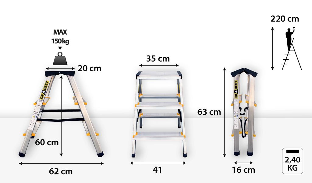 Drabest Klappleiter Leiter Klappbar 2 x 3 Stufen Alu Produktbild 14