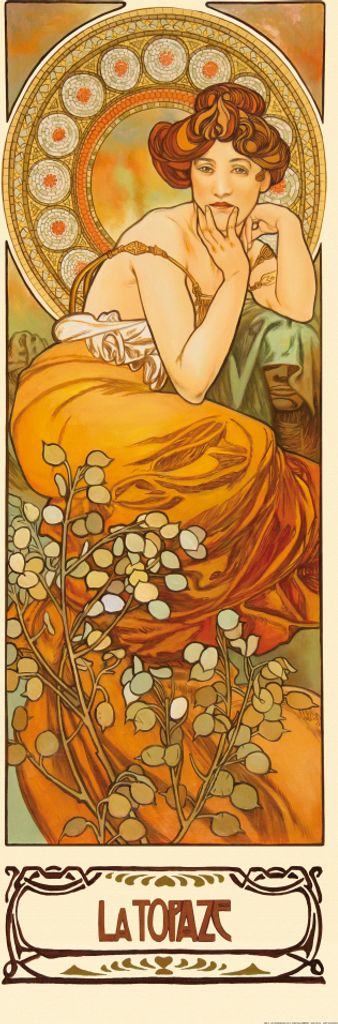Alphonse Mucha Kunstdruck Bild - Die Edelsteine, Topas 1900 (158 x 53 cm)