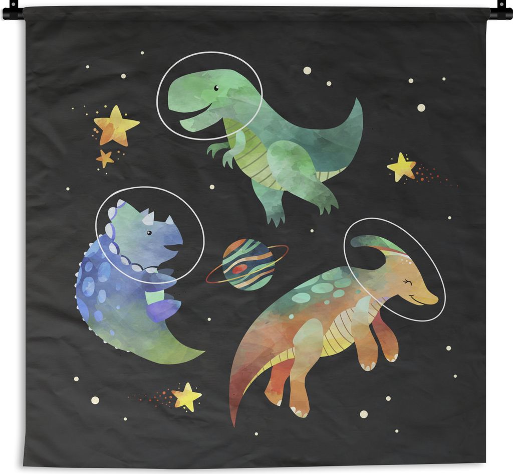 MuchoWow Wandteppich Wandbehang Weltraum - Dinosaurier - Sterne - Kinder - Kinder - Kinder 150x150 cm Tapisserie Dekoration Wandtuch - Wohnaccess...