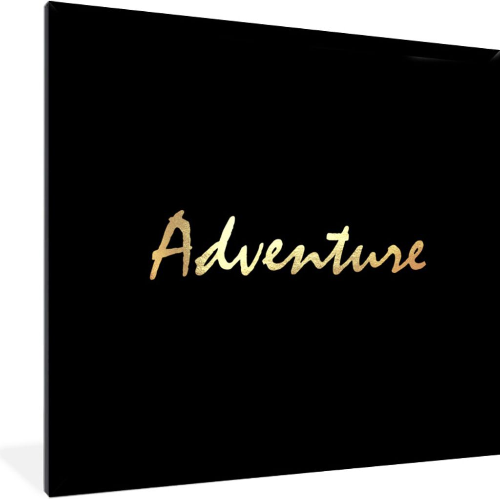MuchoWow Gerahmtes Poster Zitat - Abenteuer - Gold 40x40 cm - Poster mit Schwarzem Bilderrahmen Wandposter Rahmen Foto Bilder - Mit Rahmen - Wand...
