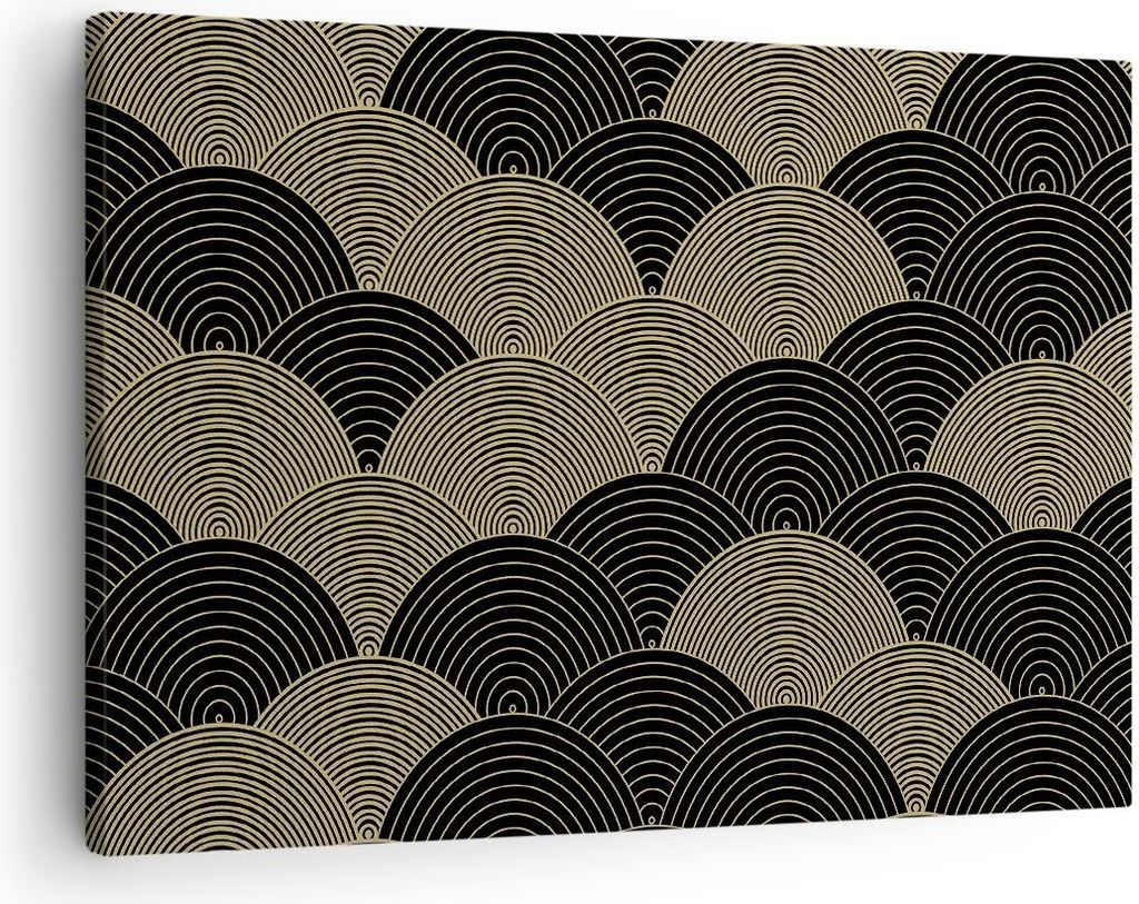 Bild auf Leinwand - Leinwandbild - Einteilig - Schwarz und Gold Kreise Grafiken - 70x50cm - Wand Bild - Wanddeko - Wandbilder - Leinwanddruck - Bil...