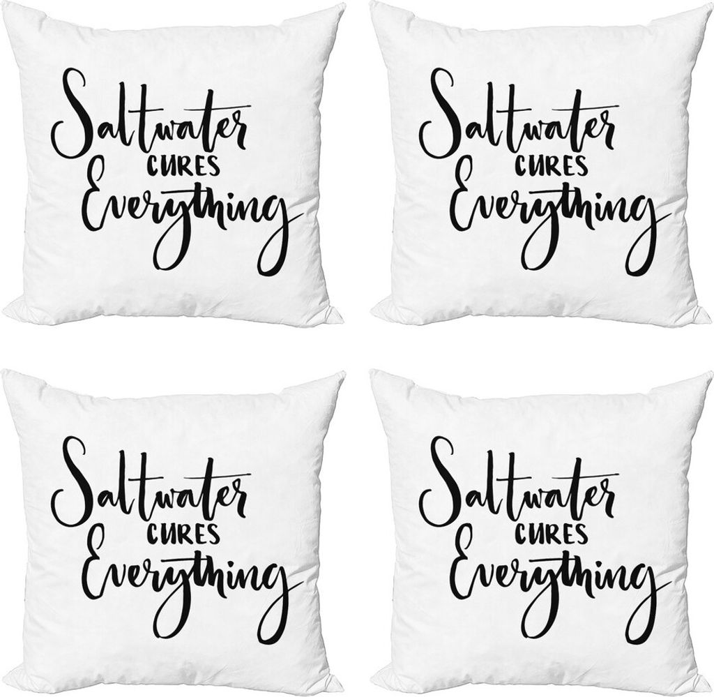 ABAKUHAUS Sprichwort Kissenbezug Set (4 Stück), Salzwasser Kuren Alles, Moderner Doppelseitiger Digitaldruck, 50 cm x 50 cm, Schwarz und weiß
