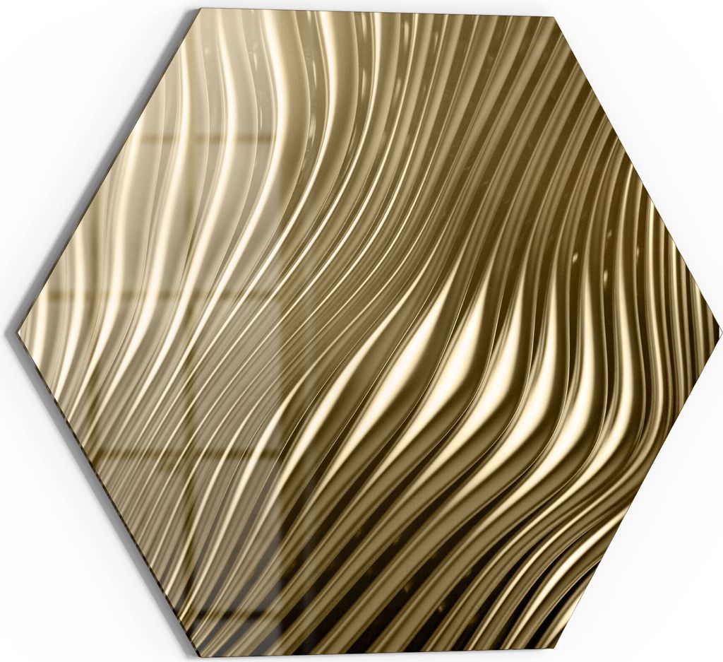 DEQORI Magnettafel Glas 40x35 cm 6-eckig 'Goldenes Rillendesign' beschreibbar Whiteboard