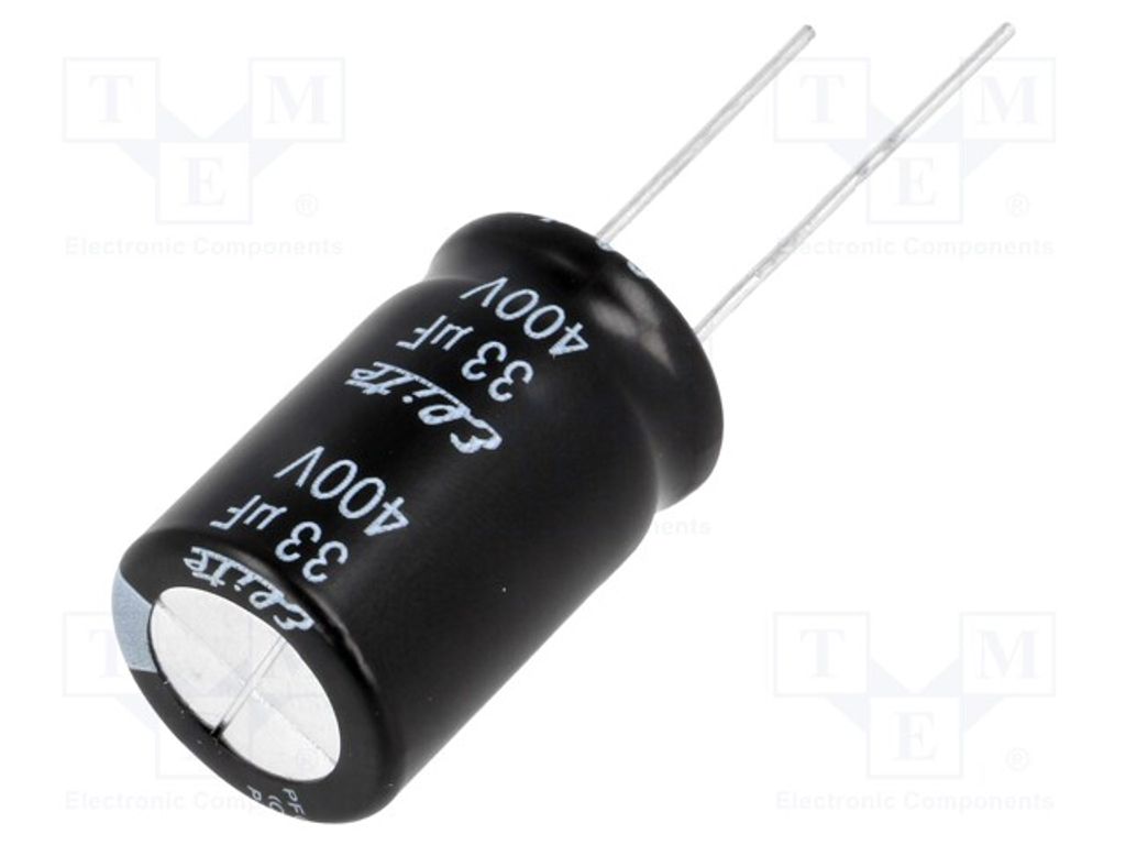 2x Kondensator: elektrolytisch 33uF Ø16x25mm 400VDC THT 20% PF2G330MNN1625 Elekt