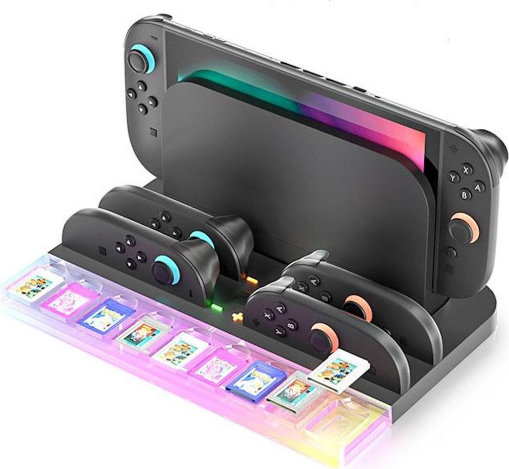 Für Nintendo Switch 2 Konsole & Joy-Con RGB Ladestation mit 9 Spielkarten Slots