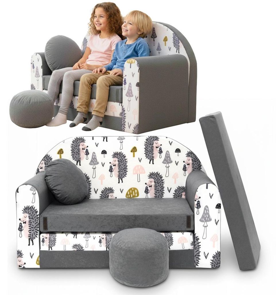 TUPPI Kindersofa Kinder Couch mit Schlaffunktion ausklappbar, 168x98cm, Set mit Kissen und Fußstütze, Spielsofa, Bettfunktion - Mädchen Jungen, ...