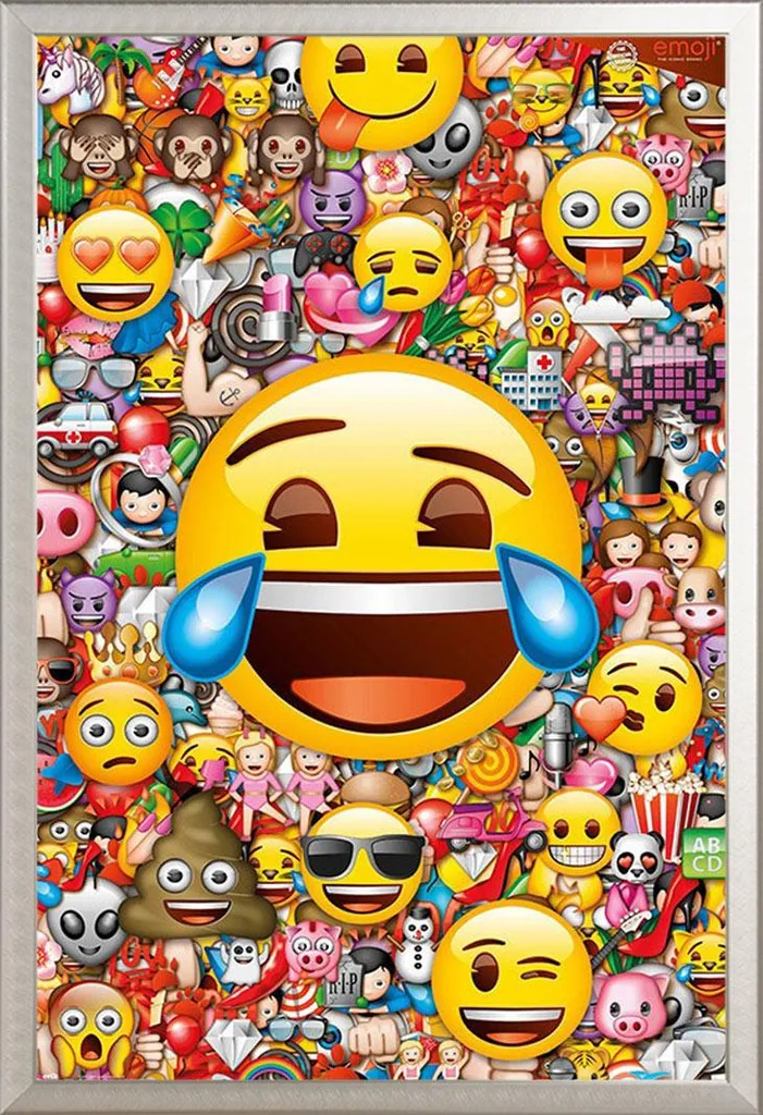 Poster Emoji Laugh avec Cadre Shinsuke Maxi en Aluminium Argenté 61x91
