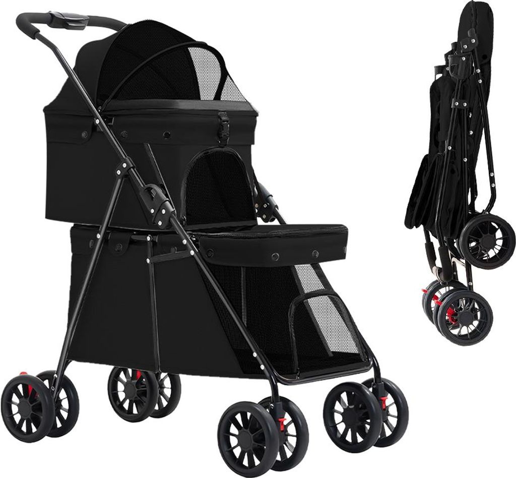 2 Etagen Hundewagen klappbar Haustierwagen für Hunde Katzen Produktbild 