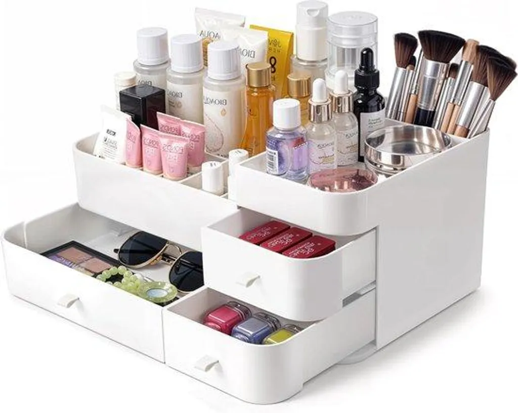 Organiseur de Maquillage Blanc avec 3 Tiroirs pour Cosmétiques et Soins
