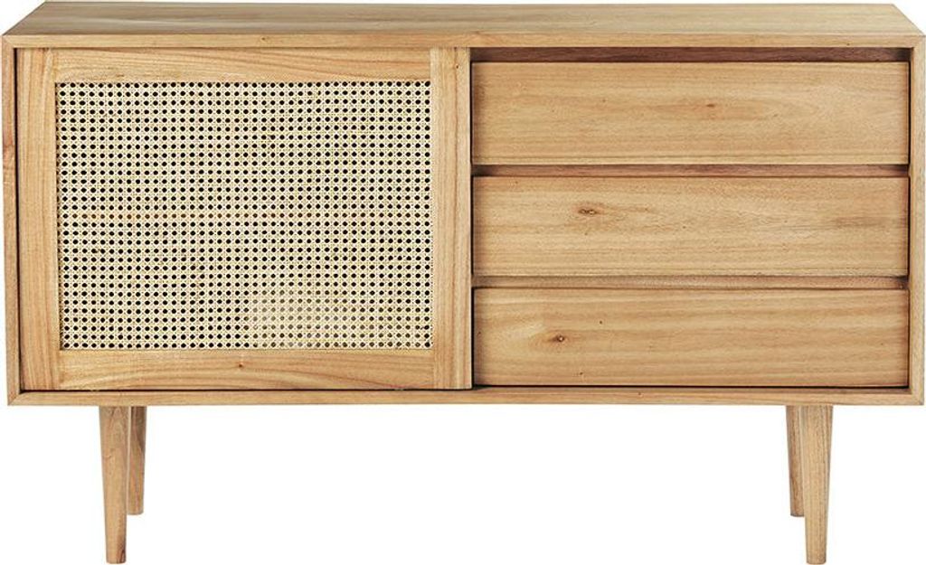 Buffet Mindi massiv Rohrgeflecht 135 cm Design