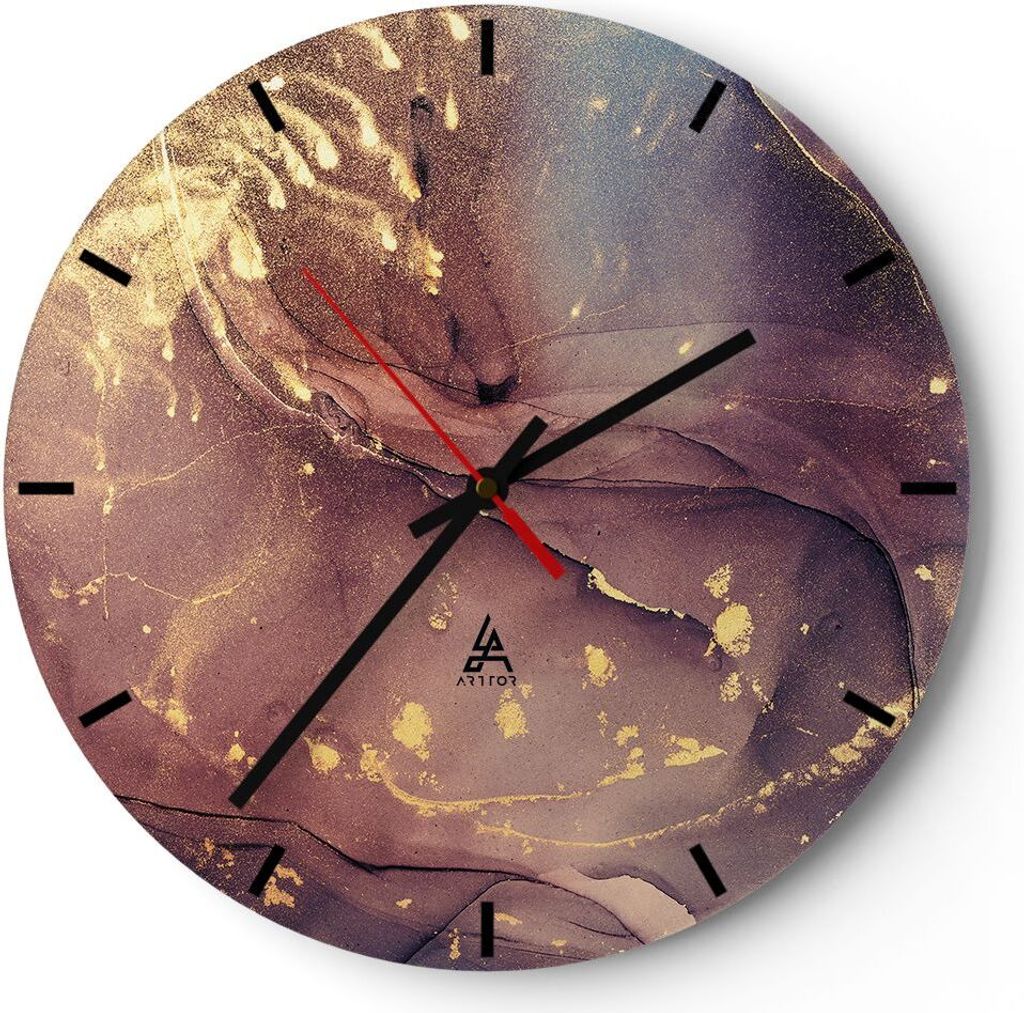 Wanduhr - Rund - Glasuhr - Stein Gold Marmor - 40x40cm - Schleichendes Uhrwerk - Lautlos - zum Aufhängen bereit - Dekoration Modern - Wanddekorati...