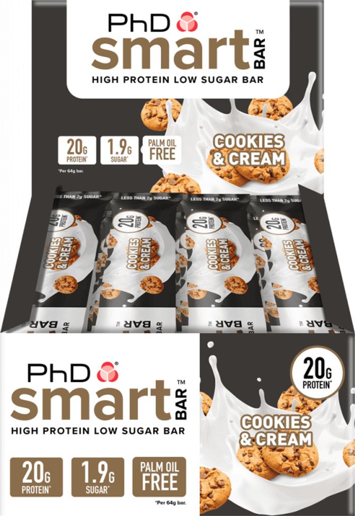 PhD Smart Bar (12x64g) Cookies & Cream - Riegel - Protein-Riegel