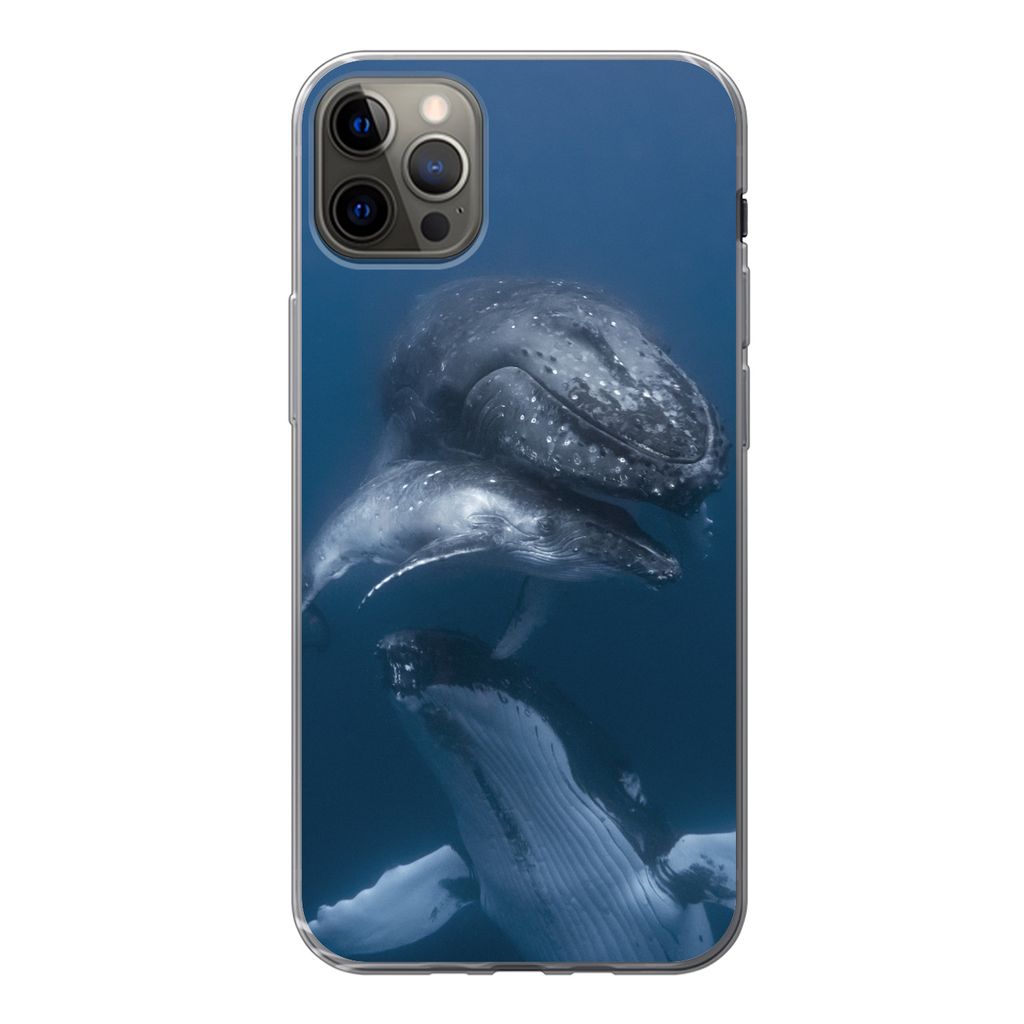 MuchoWow Handyhülle Schutzhülle Hülle für iPhone 12 Pro Max Wale - Meer - Familie Silikon Softcase Handy Hülle - Hartschale