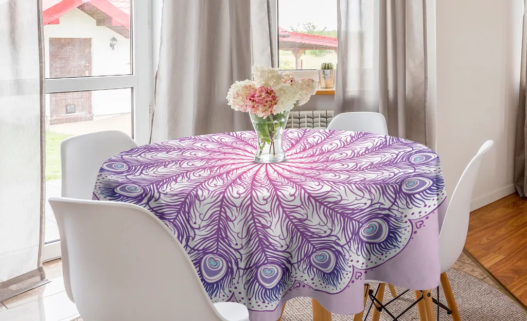 ABAKUHAUS Peacock Mandala Tovaglia rotonda, Boho Medaglione Arte, Tovaglia circolare per sala da pranzo Decorazione cucina, 150 cm, Multicolore