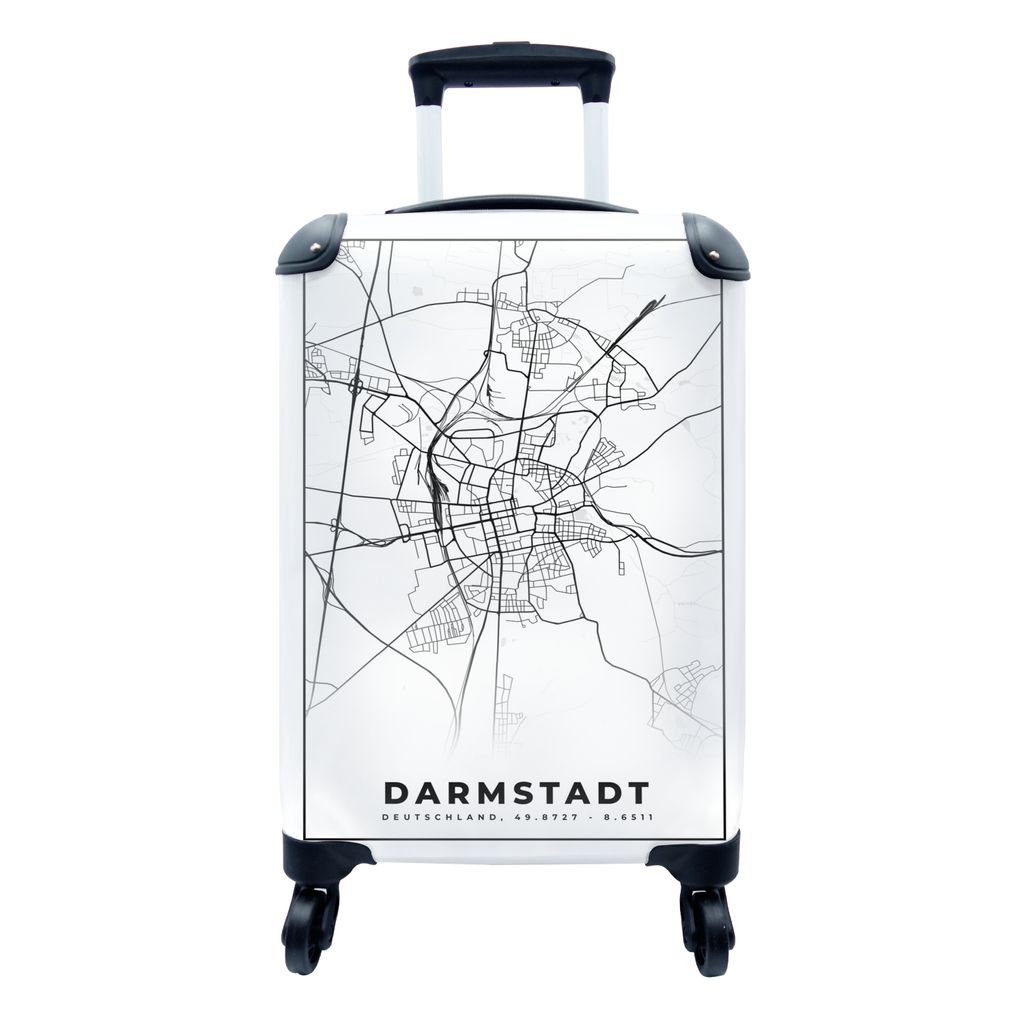 MuchoWow Koffer Handgepäck Trolley Rollkoffer Kleine Reisekoffer mit 4 Rollen - Karte - Darmstadt - Stadtplan - Wegbeschreibung - Cabin Size < 5...
