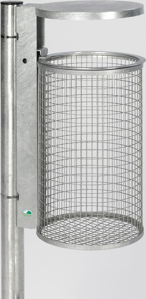 Abfallsammler zur Wand- oder Rohrbefestigung | mit Schutzdach | 50 Liter, HxBxT 74x43x43cm | Verzinkter Stahl | Feuerverzinkt