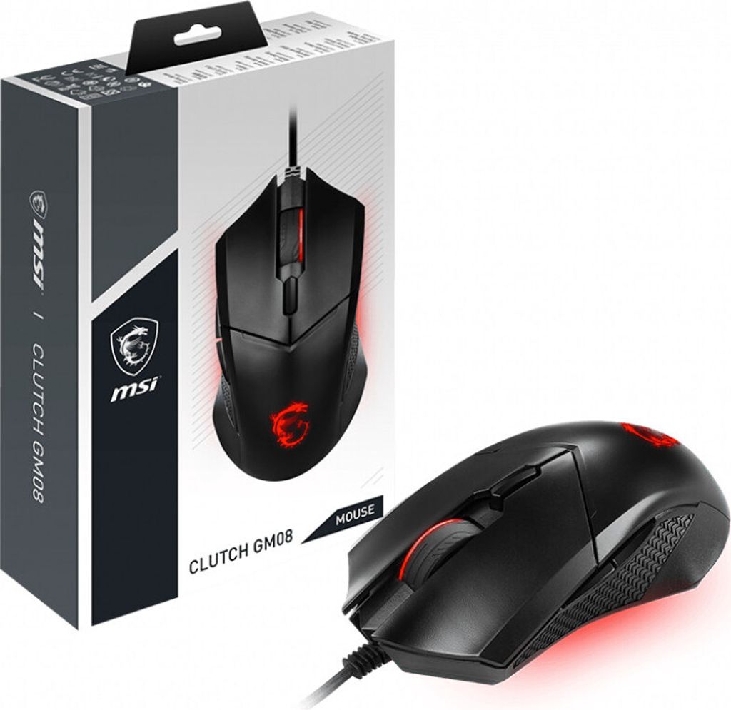 MSI Clutch GM08, Oburęczny, Optyczny, USB Typu-A, 4200 DPI, Zdjęcie produktu 