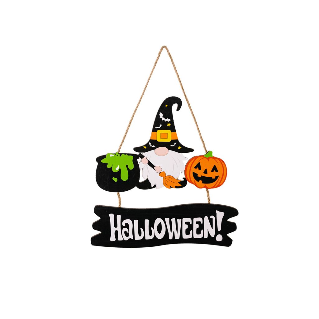 Kürbis Zwerge Holz Anhänger mit Lanyard Ghost Hexen Brief Halloween Home Decoration Craft Ornament-Schwarz-Weiss