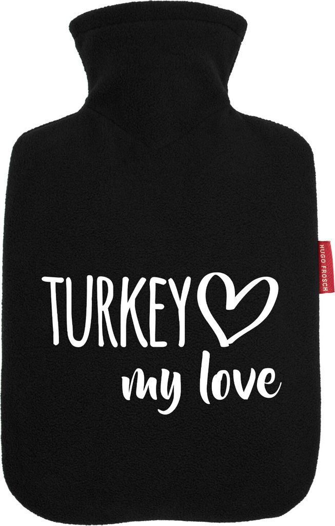 Huuraa Wärmflasche Turkey my love 1,8 Liter Black Classic Veloursbezug Bettflasche Geschenkidee