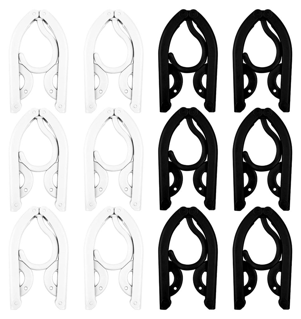 Faltbare Kleiderbügel, 12 Stück, in 2 Farben, Kunststoffbügel, platzsparend für Reisen, Zuhause, Hotel und Camping