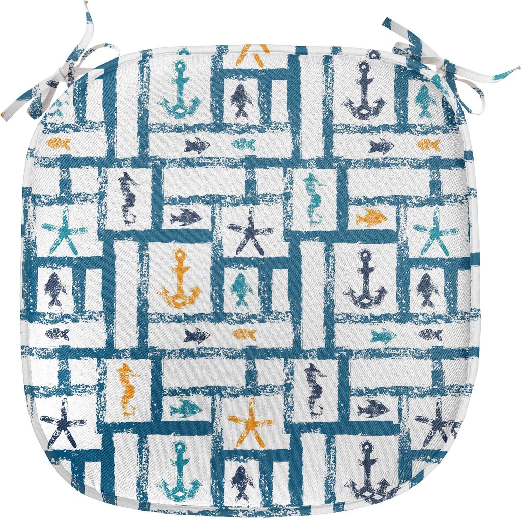 ABAKUHAUS Marine Polster für Esszimmerstühle, Seestern Anchor Seahorse, Dekoratives wasserfestes Kissen mit Riemen für Küchensitze, 40 cm x 40 ...