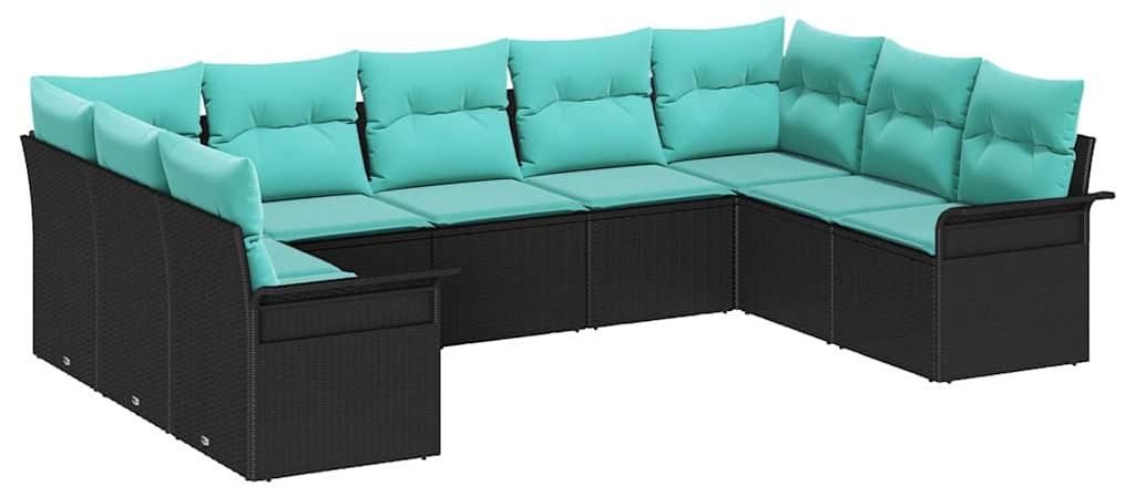 vidaXL Gartensofa-set mit Kissen 9 pcs Schwarz Poly-Rattan