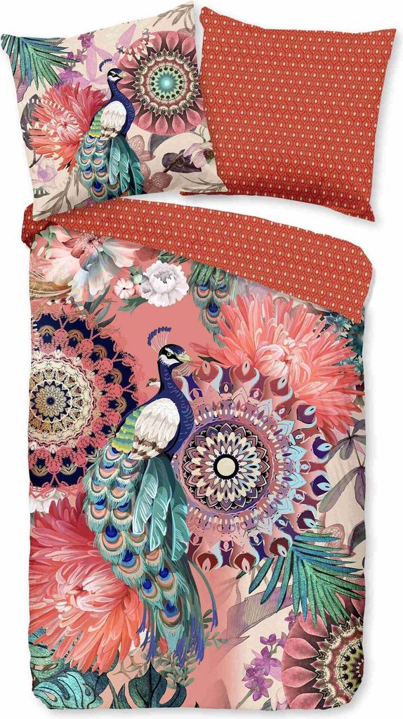 Traumschloss Satin Bettwäsche - Lynouk - Mandalas mit Pfau, orange, petrol 155 x 220 cm Mandalas mit Pfau, orange, petrol