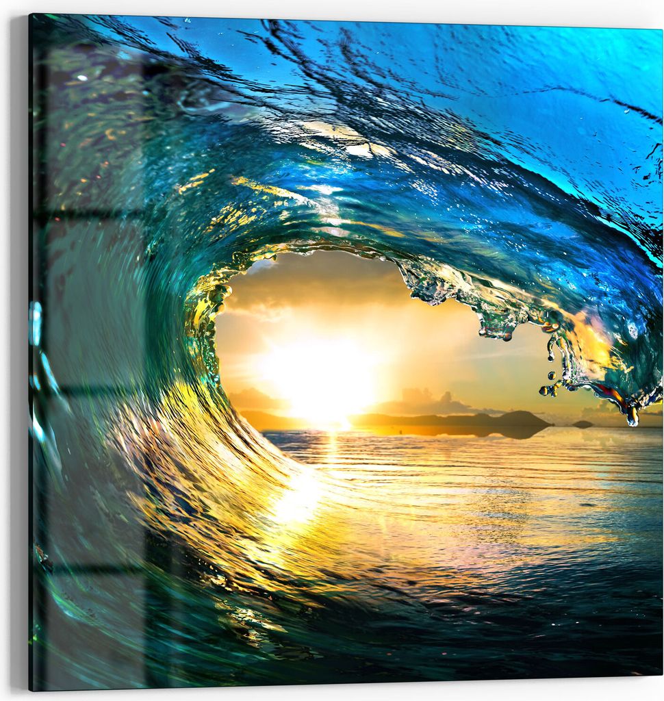 DEQORI Glasbild Echtglas 30x30 cm 'Blick durch Welle' Wandbild Bild modern Deko