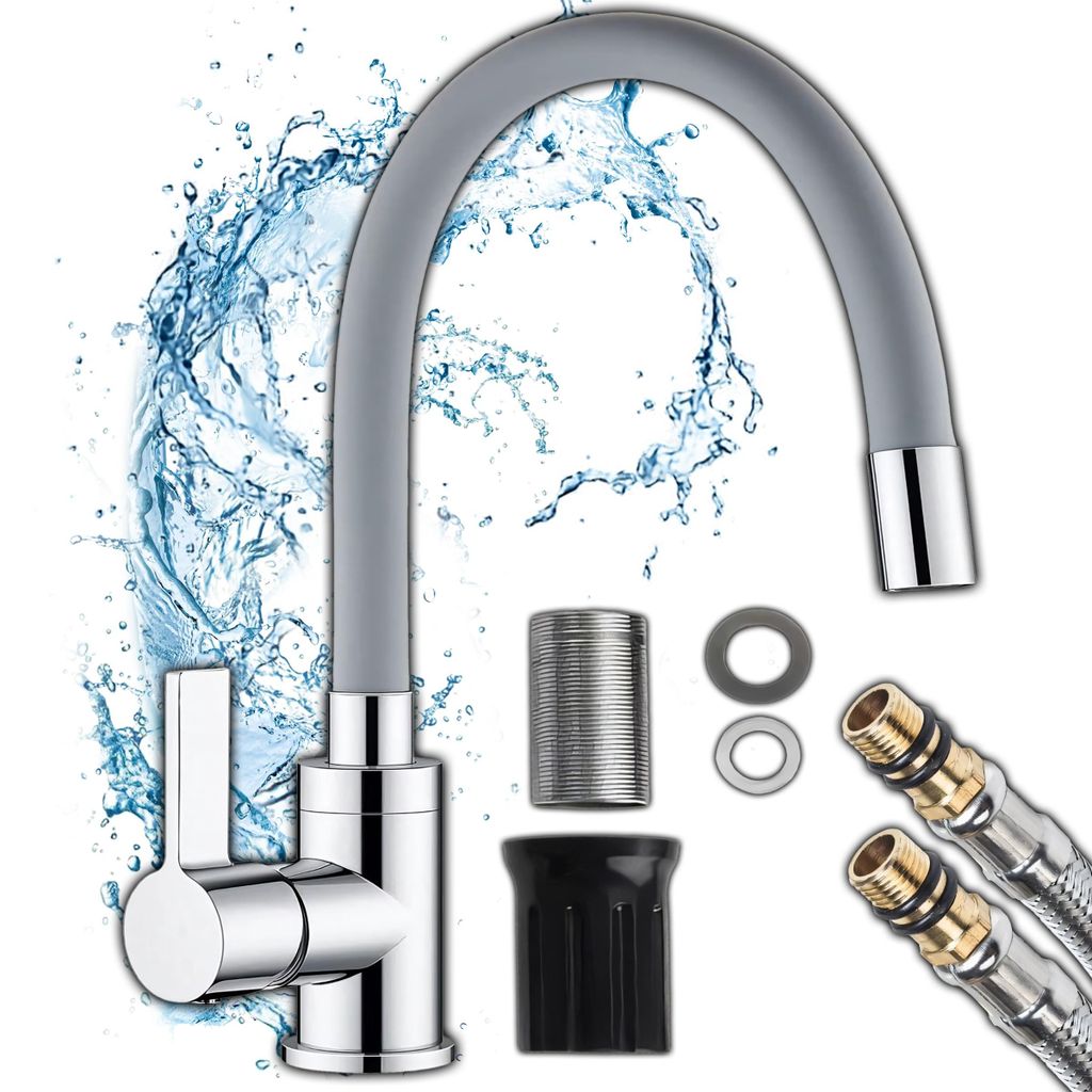 Küchenarmatur mit flexible 360° drehbar, Wasserhahn, Küchenspüle, Waschtischarmatur, Mischbatterie, Spültischarmatur mit Brause Küche Edelsta...