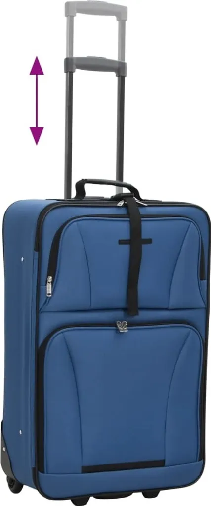Set de 5 valises bleu en tissu léger avec roulettes multidirectionnelles