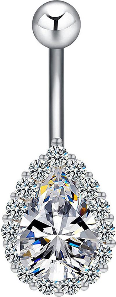 Frauen Wassertropfen Strass Barbell Bauchnabel Nabel Ring Piercing Schmuck-Silber + Weiß