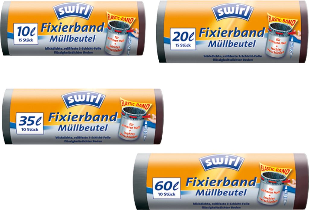 swirl Mülleimerbeutel mit Fixierband schwarz 10 Liter 15 Produktbild 