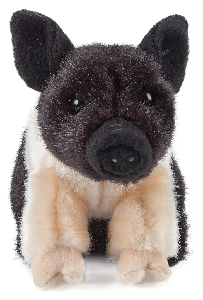 Doudou Cochon 20 cm en Peluche Souple - Porcelet Noir et Rose Tendre