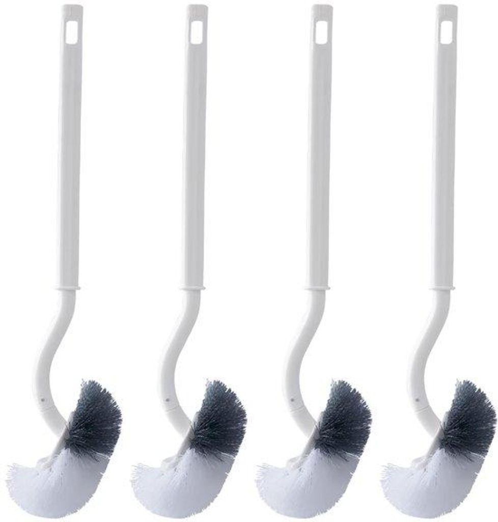 Toiletborstel-Set 4-teilig, weiß, mit Randreiniger und langem Stiel, Kunststoff