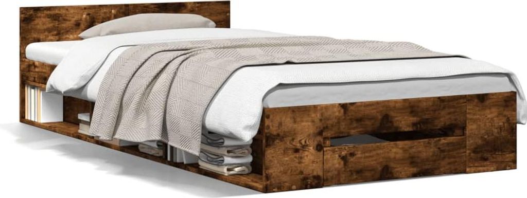vidaXL Bettgestell mit Schublade Räuchereiche 75x190 cm Holzwerkstoff